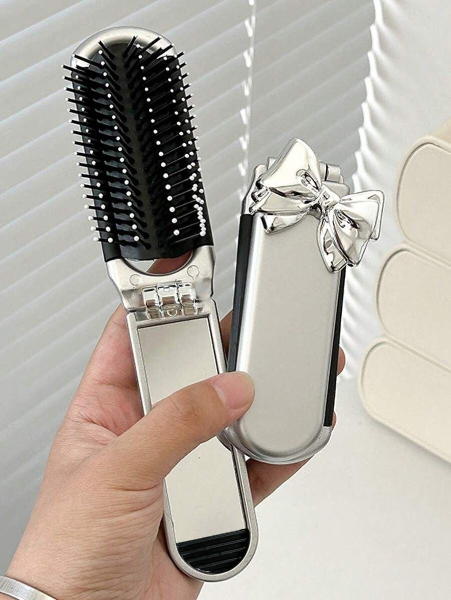 Foldable hair brush with mirror