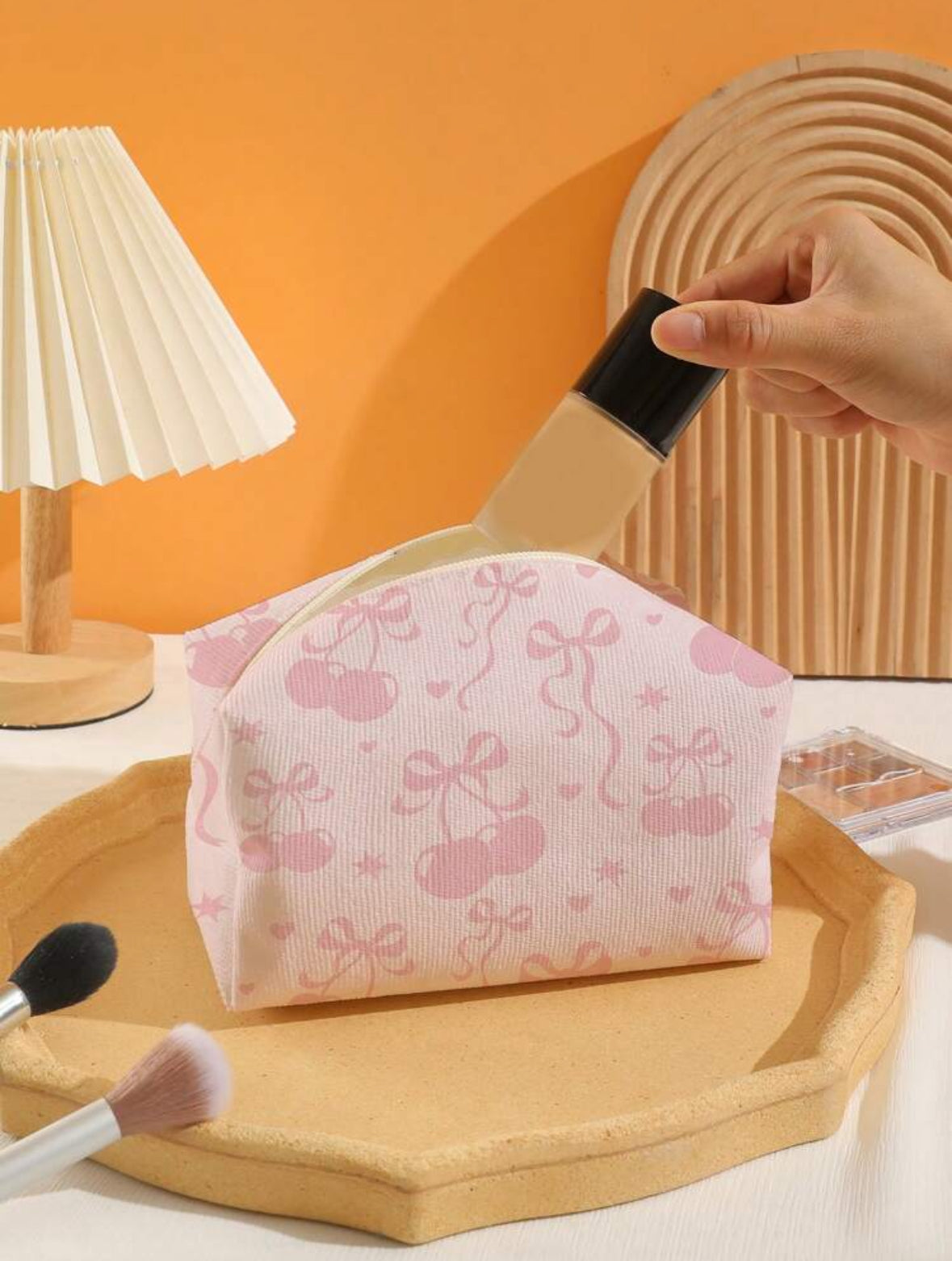 Cherry & Bow Decorated Cosmetic Bag