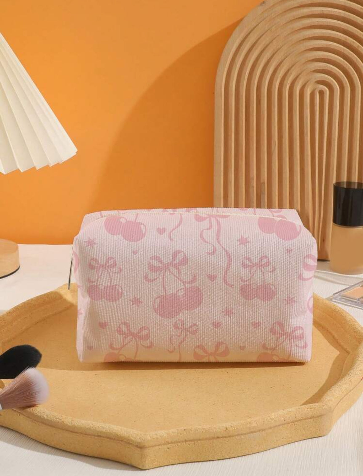 Cherry & Bow Decorated Cosmetic Bag