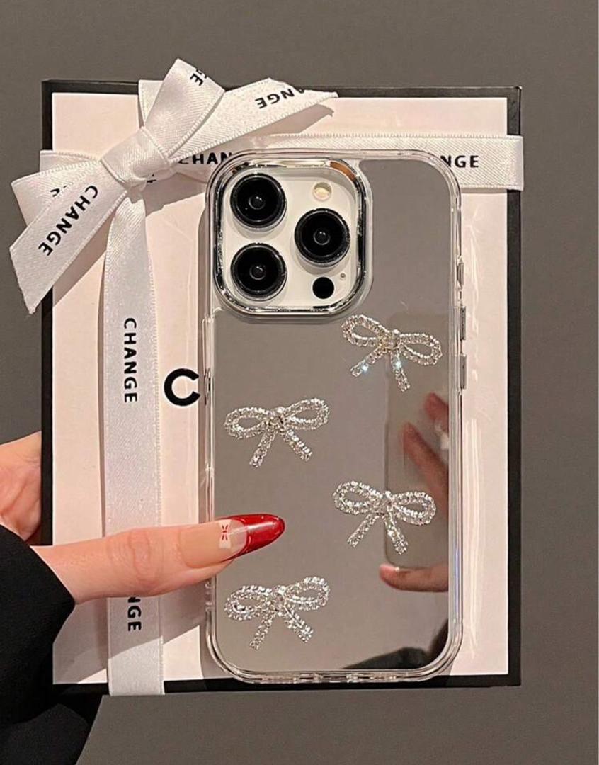 Mirror case with crystallised bow detail